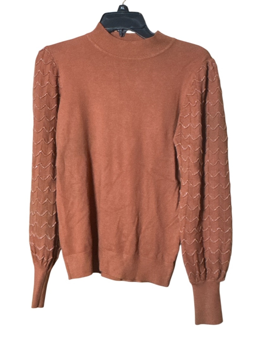 Milano Rust Orange Mock Neck Sweater with Textured Sleeves Fancy - Size M